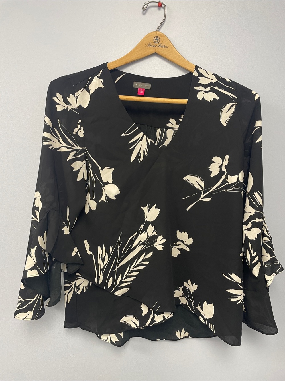 Vince Camuto Black Floral Surplice Blouse